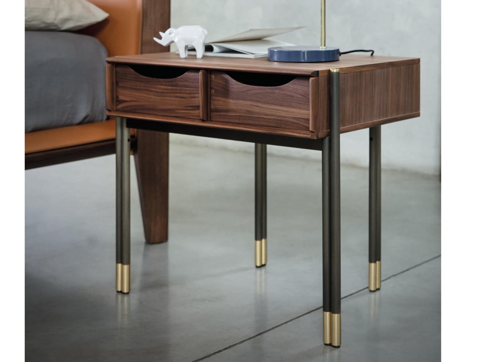 Rectangular walnut bedside table with drawers | Bayus 1 by Porada