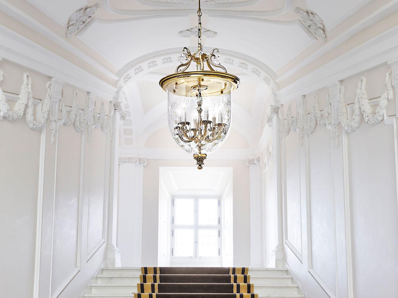 Antique Brass pendant lamp with Schoeler® crystals | Victoria 1975/6-sh by Possoni Illuminazione