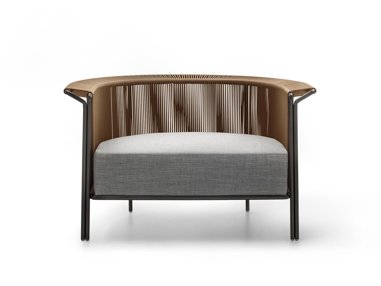 Tanned leather and fabric armchair with armrests | Alton by Lema