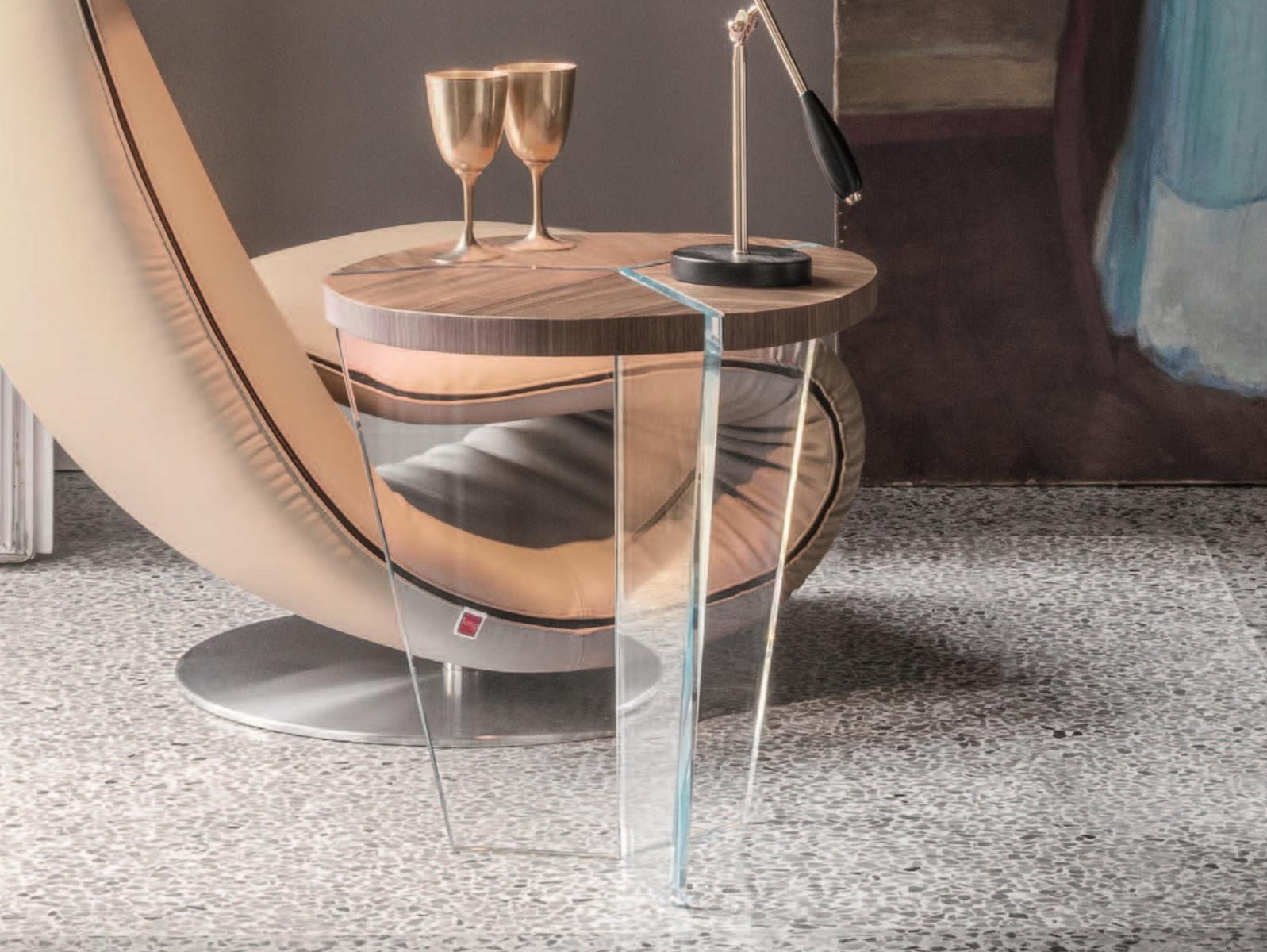 Triangular wood and glass high side table | Aida by Tonin Casa