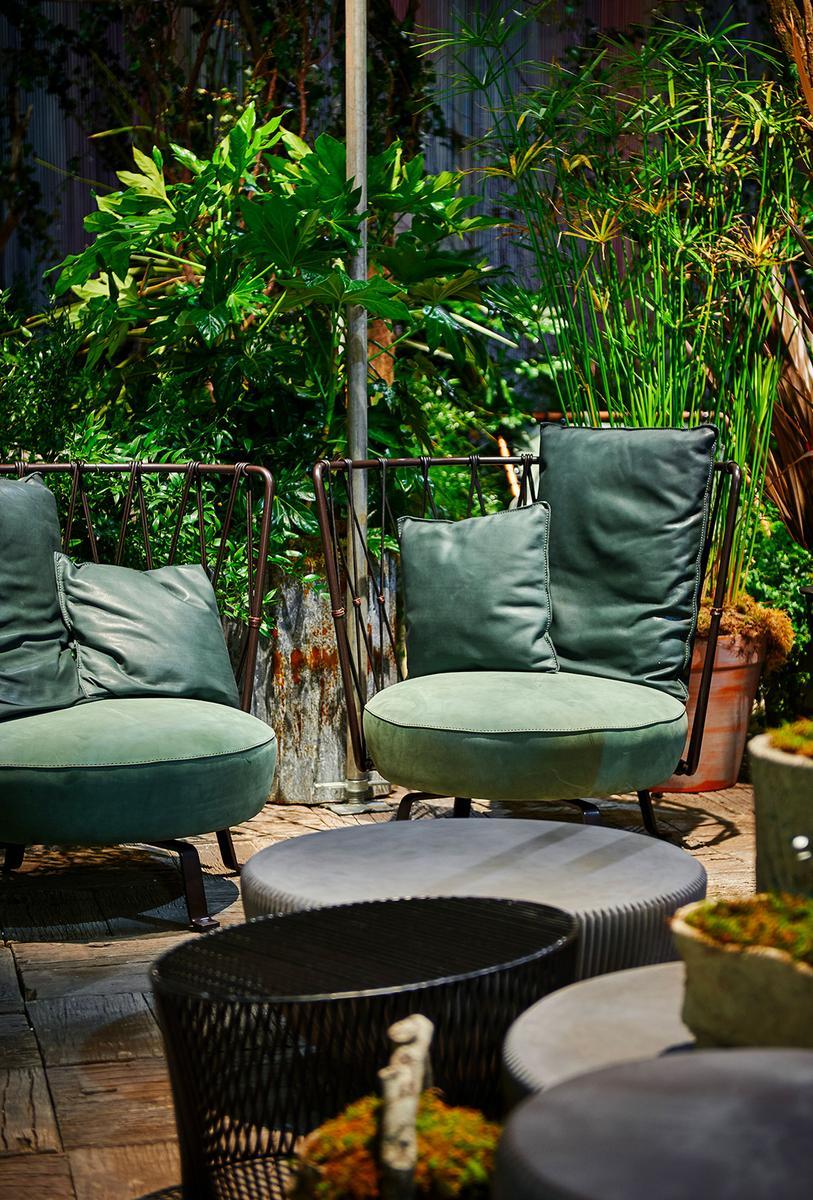 Leather armchair with footstool | Pedro by Baxter