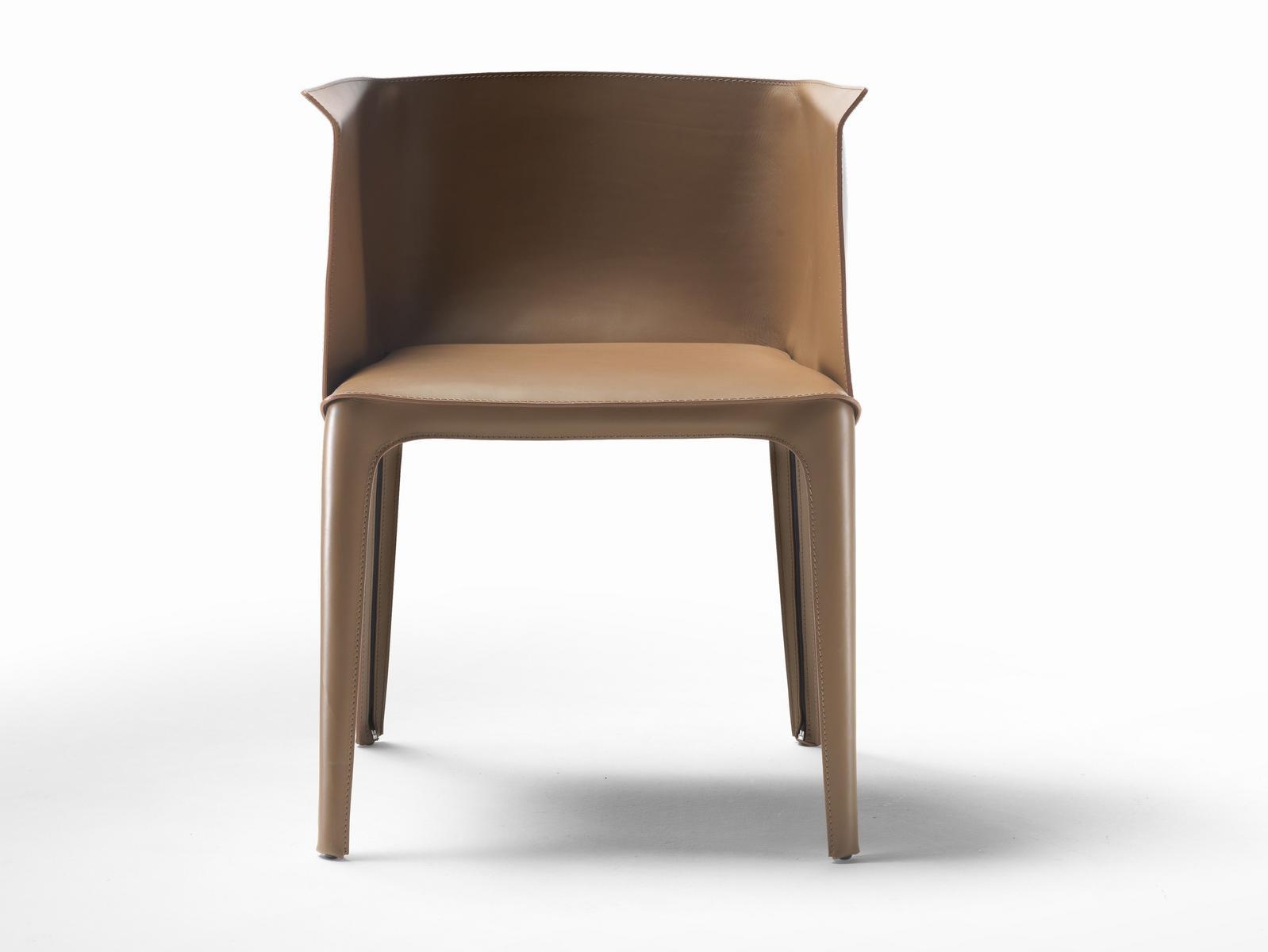 Tanned leather chair with armrests | Isabel by Flexform