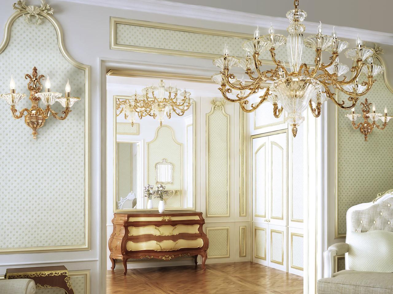 Shaded gold plated chandelier with glass | Charlotte 4795/10+5 by Possoni Illuminazione