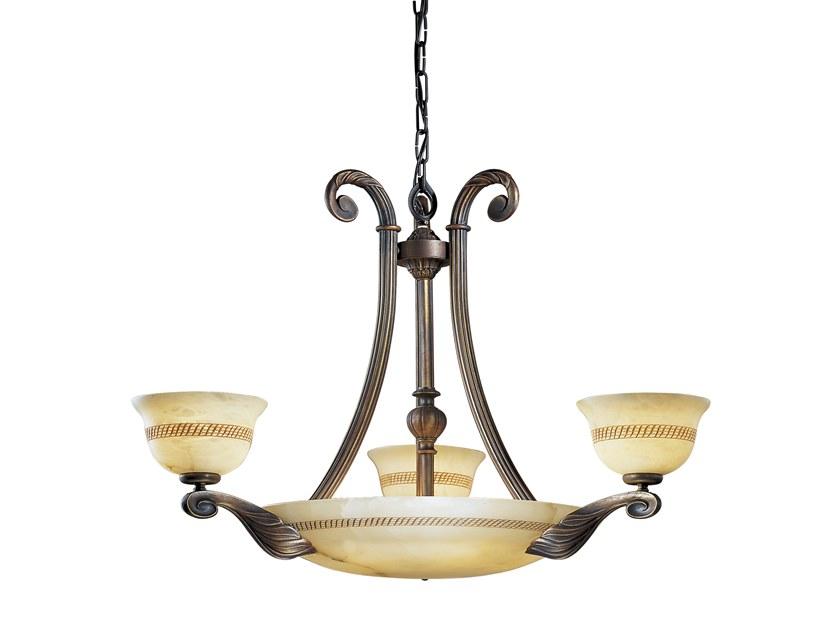 Rust chandelier with alabaster | Vivienne 2500/3+6 by Possoni Illuminazione