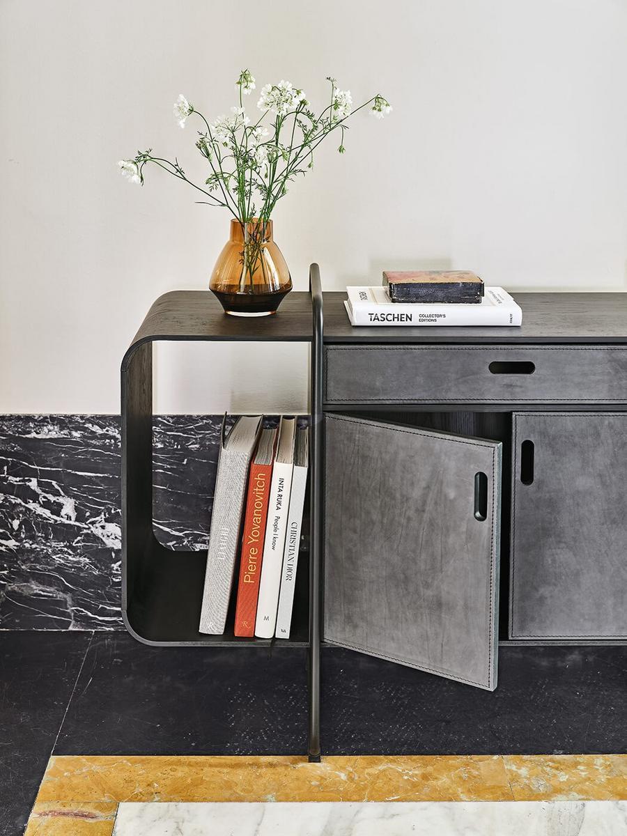 Sideboard in wood with flap doors covered in leather | Apelle by Midj