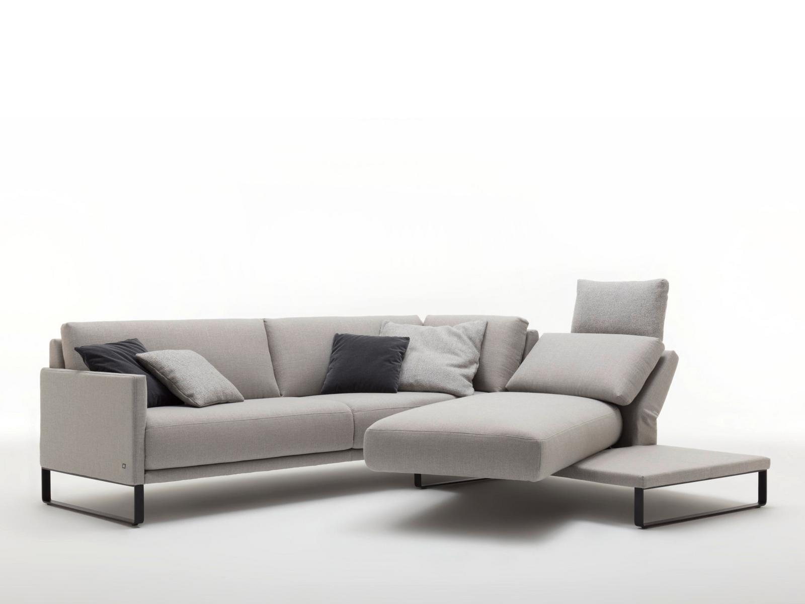 Sled base sectional fabric sofa with chaise longue | 009 Cara by Rolf Benz