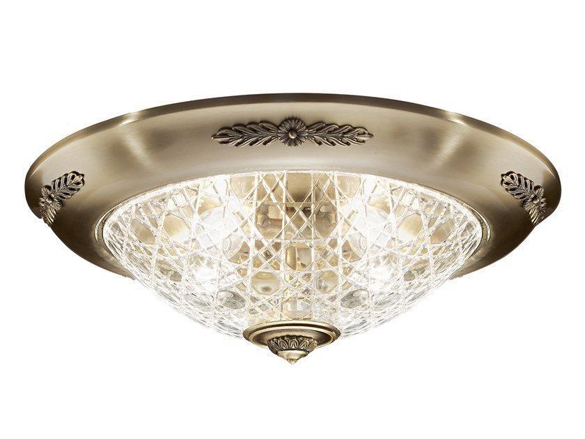 Antique Brass ceiling light with crystal | Giotto 1898/plg-c by Possoni Illuminazione