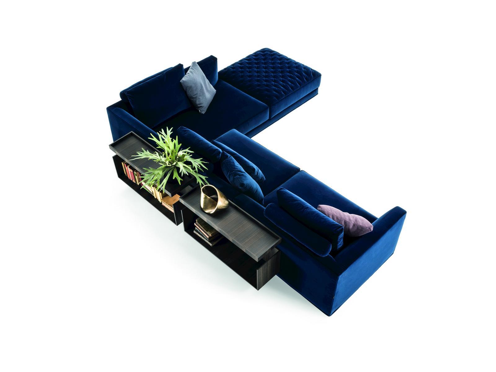 Sectional fabric sofa with integrated magazine rack | Miller by Frigerio