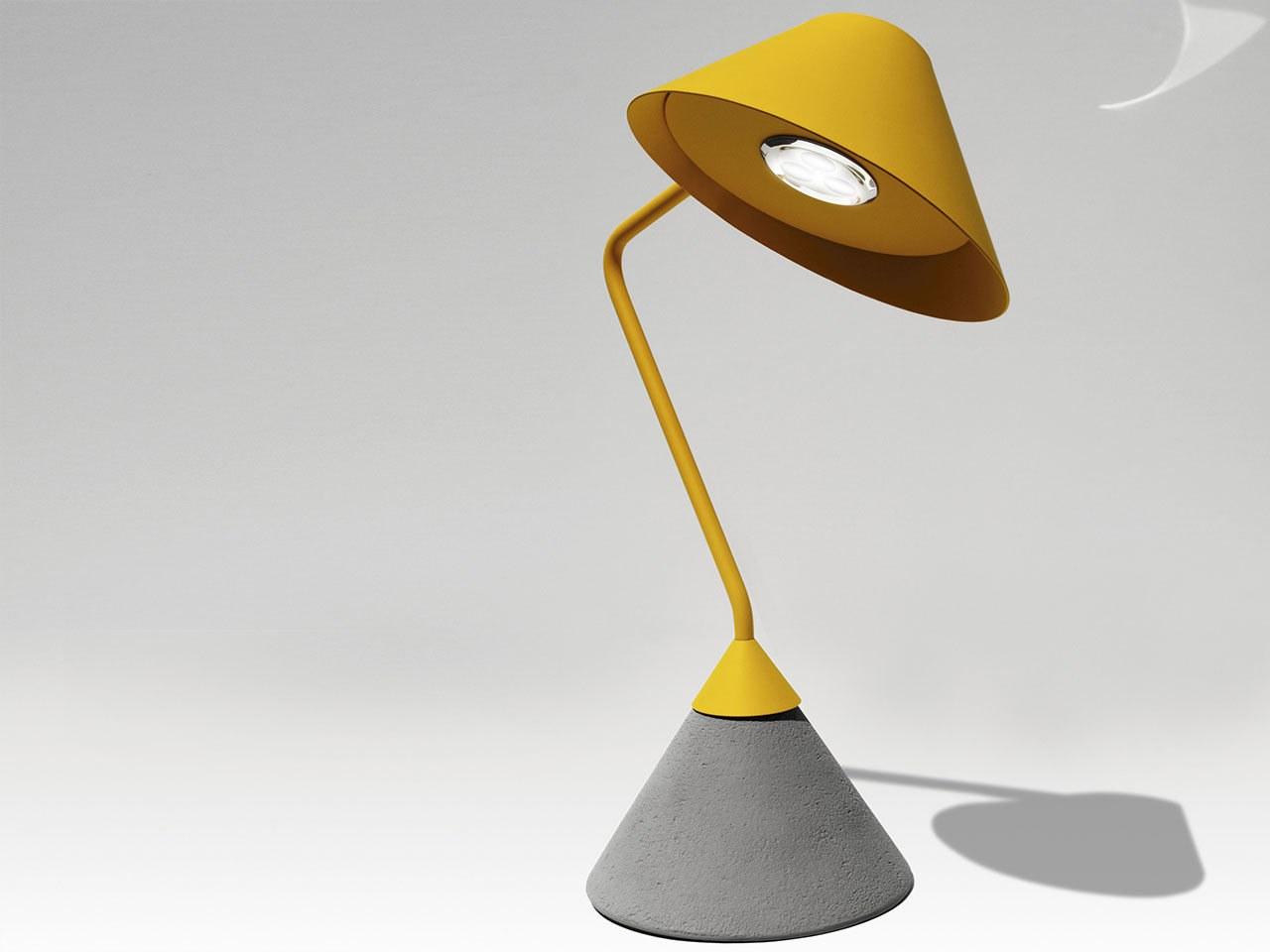 LED with swing arm metal table lamp with cement base | Flamingo by Italamp