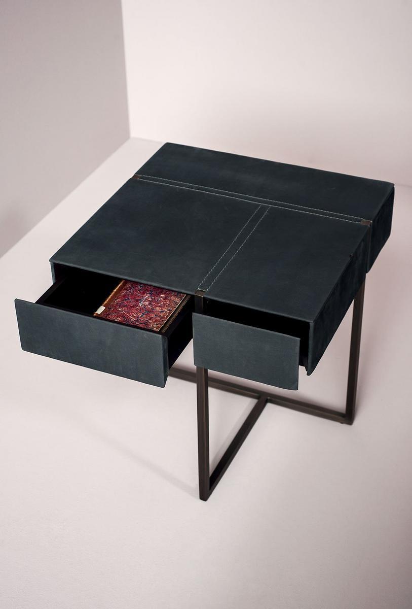 Leather bedside table with drawers | Icaro by Baxter
