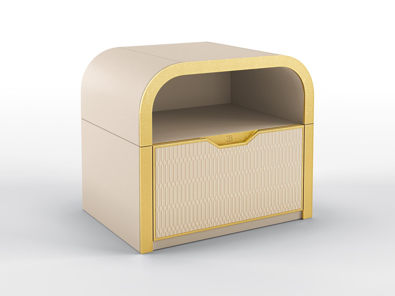 Lacquered bedside table with drawer front covered in leathe | Ocean Ii by Bruno Zampa