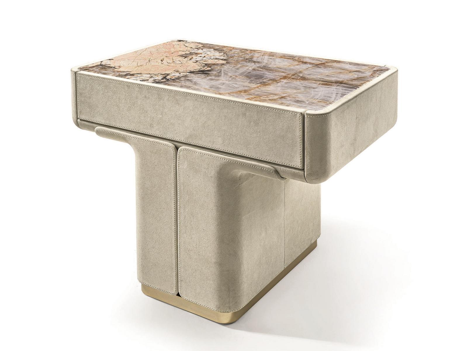 Rectangular leather bedside table with doors | Do by Longhi