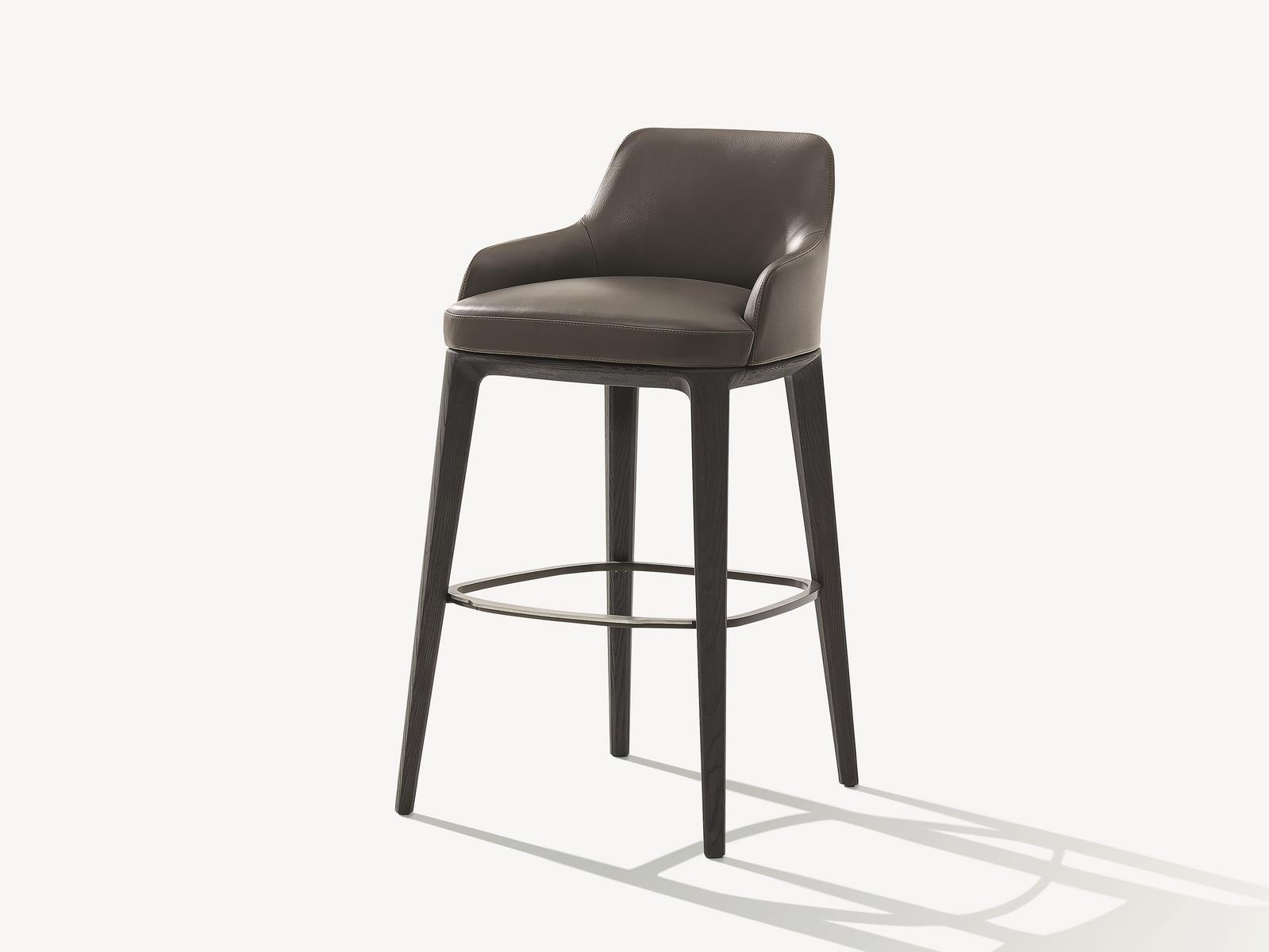 High leather stool with footrest | Sophie by Poliform
