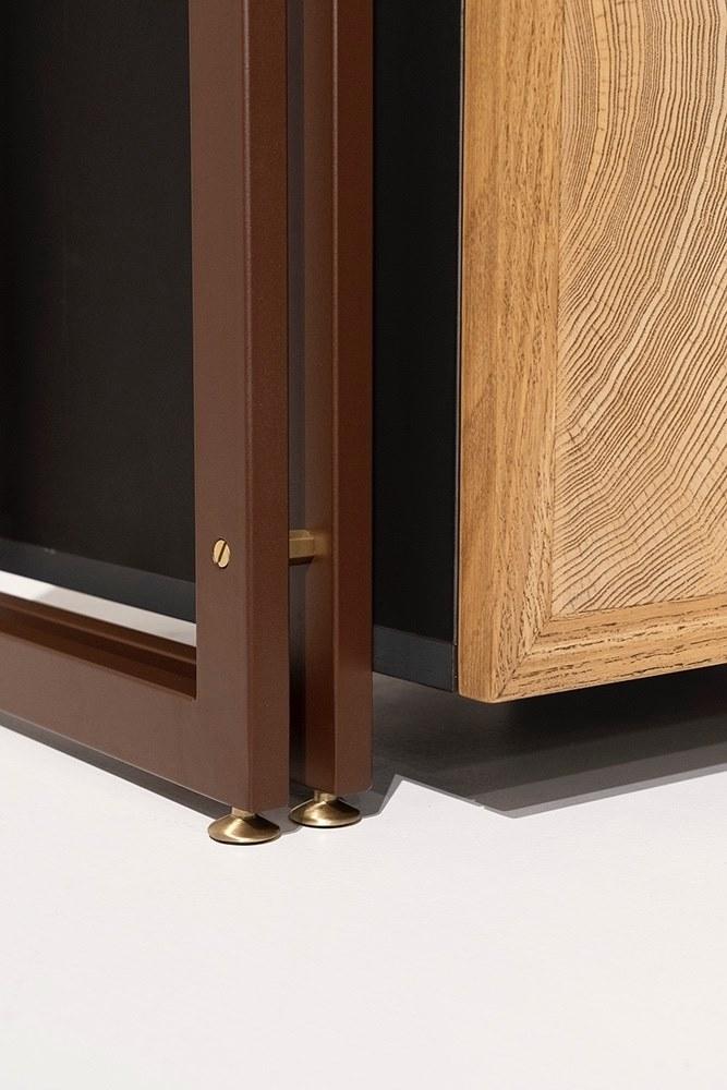 Open wood veneer and iron bookcase with drawers | Tury by Mantellassi 1926