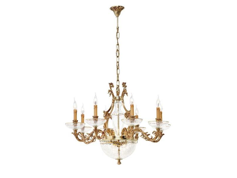 French gold finish chandelier with cracked glass | Doralee 1662/8+2 by Possoni Illuminazione