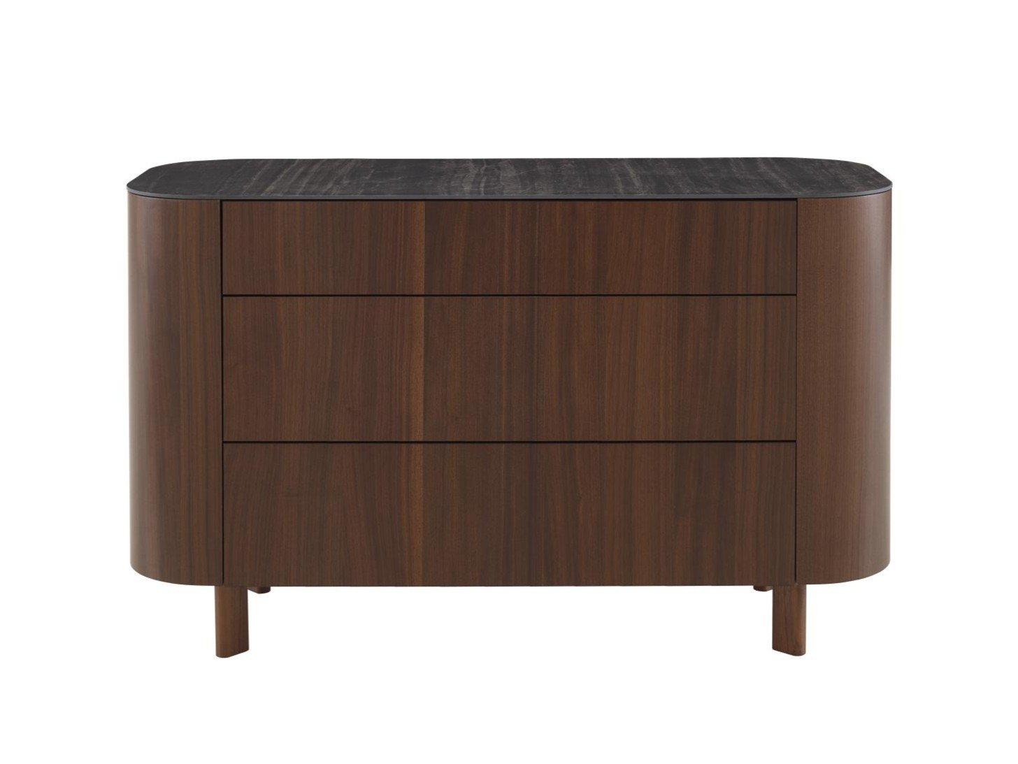Chest of drawers in walnut with marble effect stoneware top | Parabole by Ligne Roset