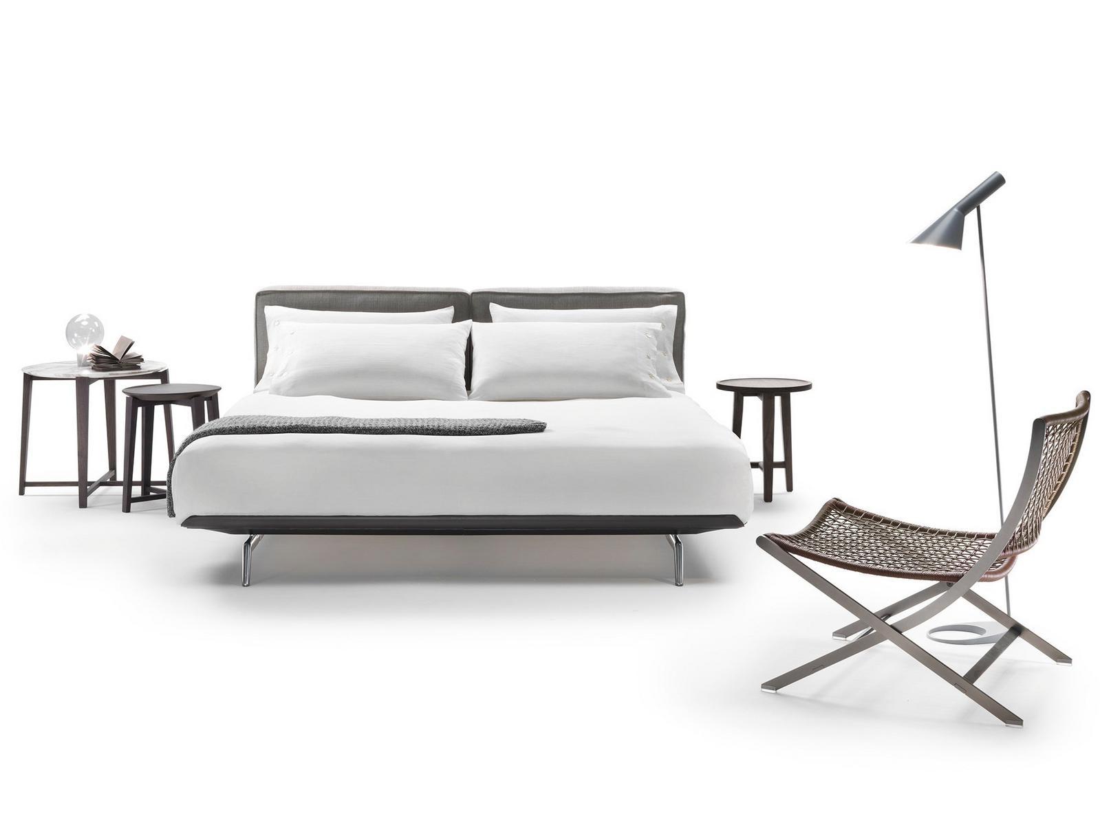 Fabric double bed with upholstered headboard | Este by Flexform