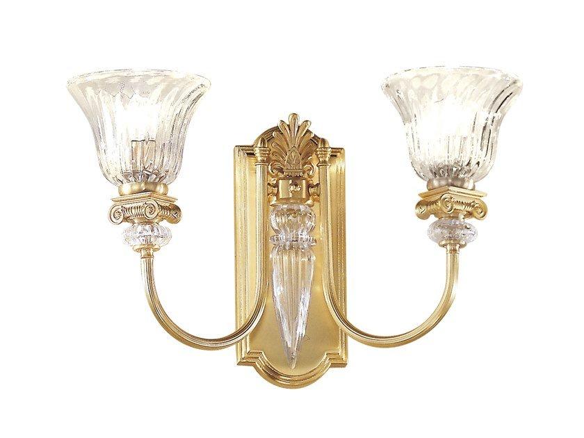 Satin gold plated wall light with crystal | Natascia 27077/a2 by Possoni Illuminazione