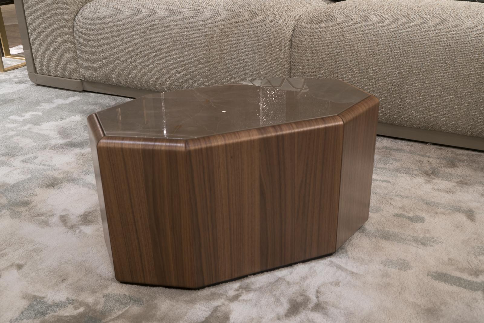 Octagonal walnut coffee table | Esedra by Bruno Zampa