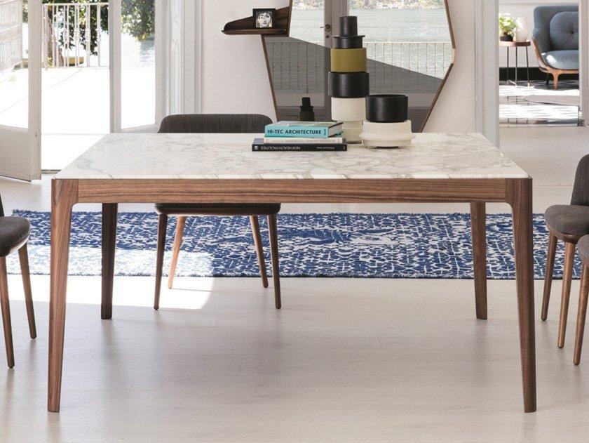Square walnut table and marble top | Ziggy by Porada