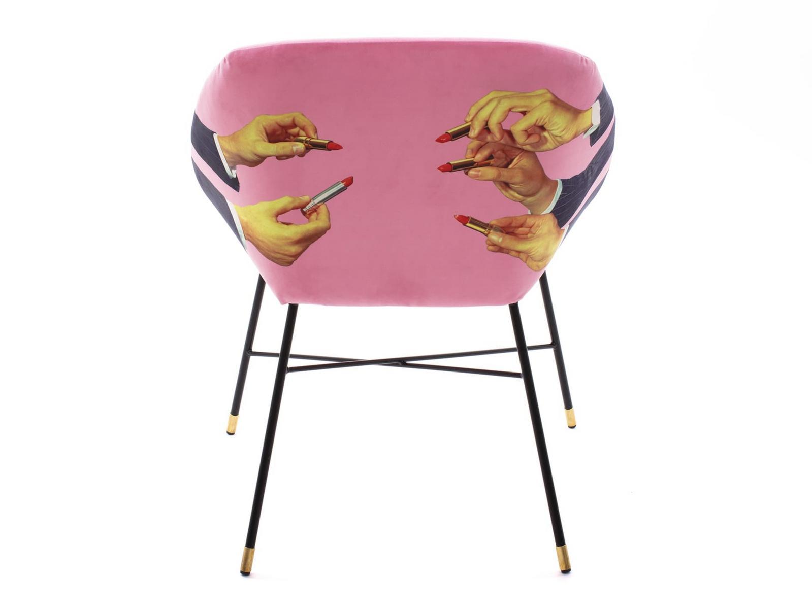 Upholstered fabric chair with armrests | Lipsticks Pink by Seletti