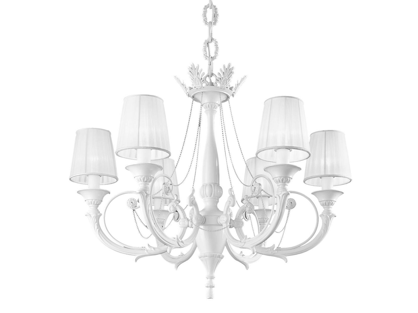 White lacquered chandelier with shades | Ginevra 859/6 by Possoni Illuminazione