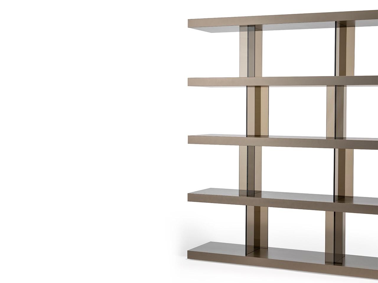 Open modular wood and glass bookcase | Tango T by Reflex