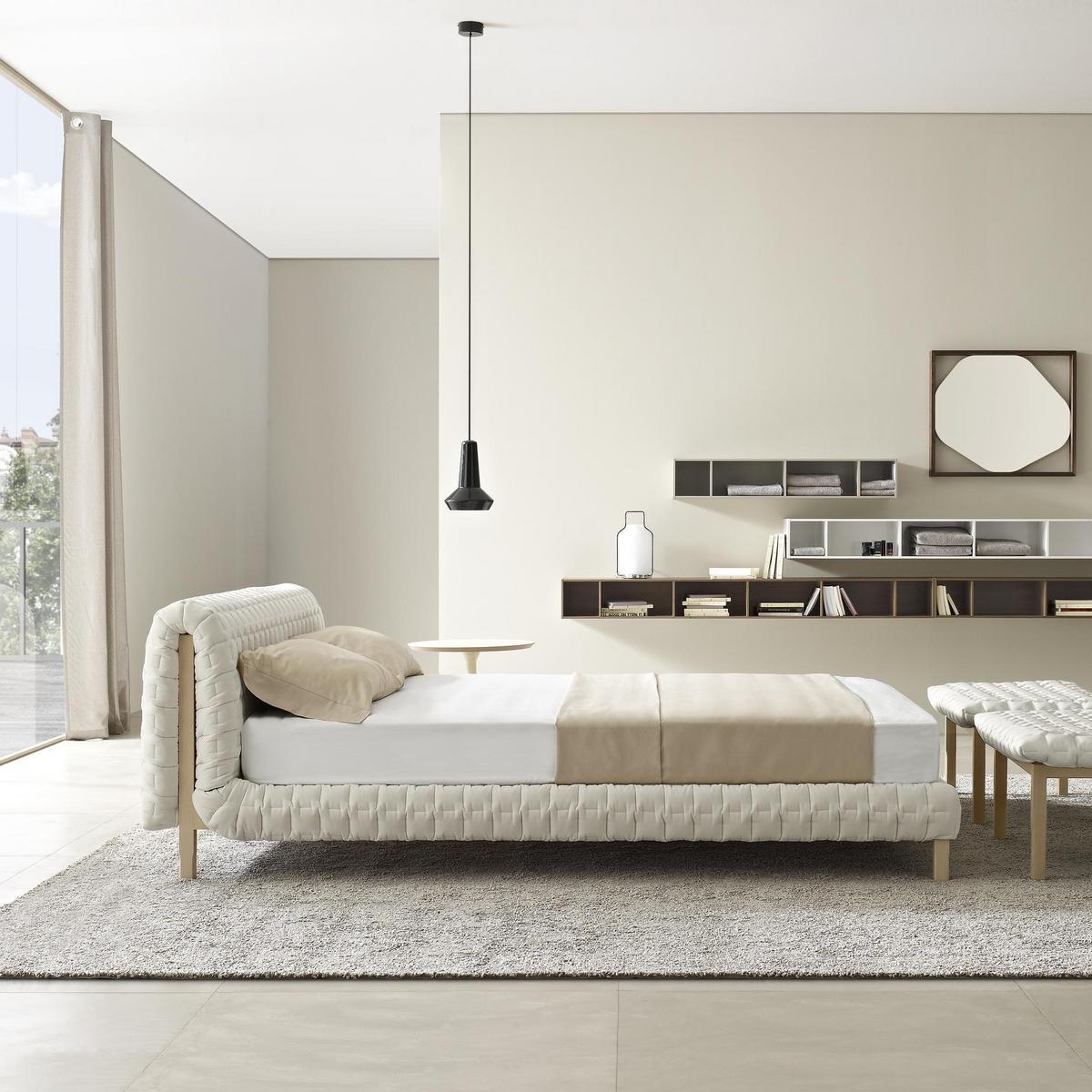 Fabric double bed with upholstered headboard | Ruché by Ligne Roset