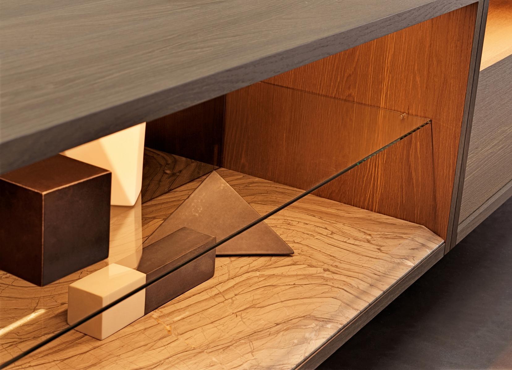 Sectional wall-mounted wooden storage wall | C-system by Flou