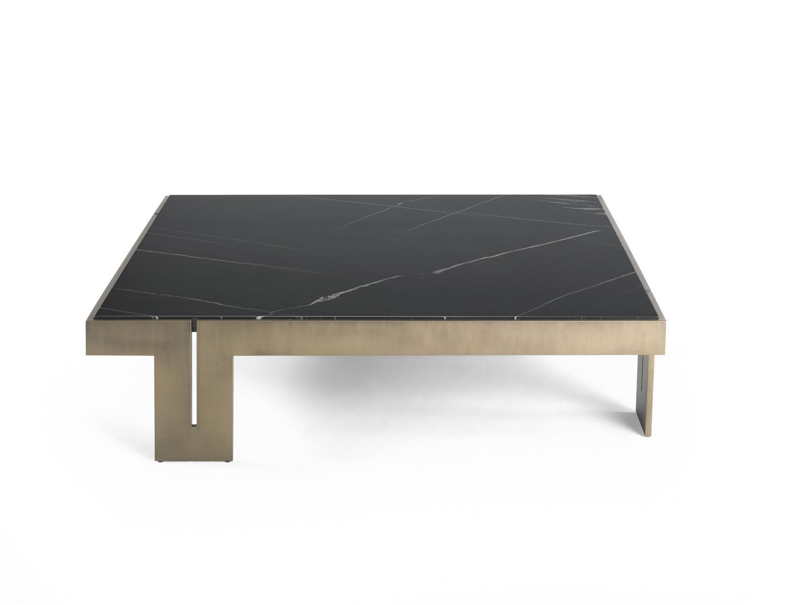 Low square Sahara Noir marble and metal coffee table | District Vii by Gianfranco Ferre Home