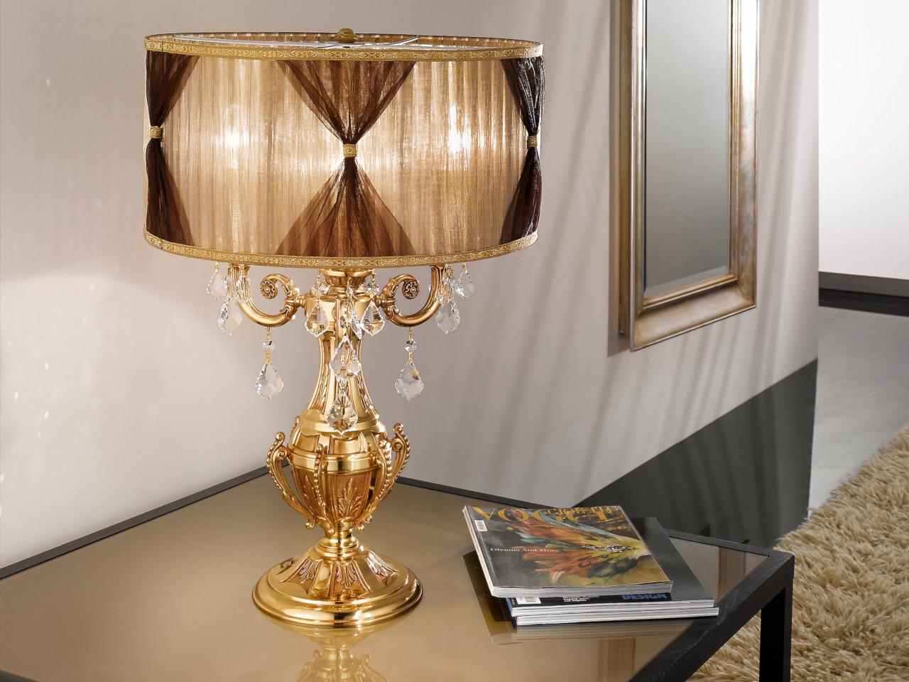 French Gold table lamp with Schoeler crystals | Windsor 888/l3-sh/p by Possoni Illuminazione