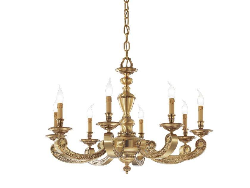 Satin french gold/mahogany chandelier | Alberto 268/8 by Possoni Illuminazione