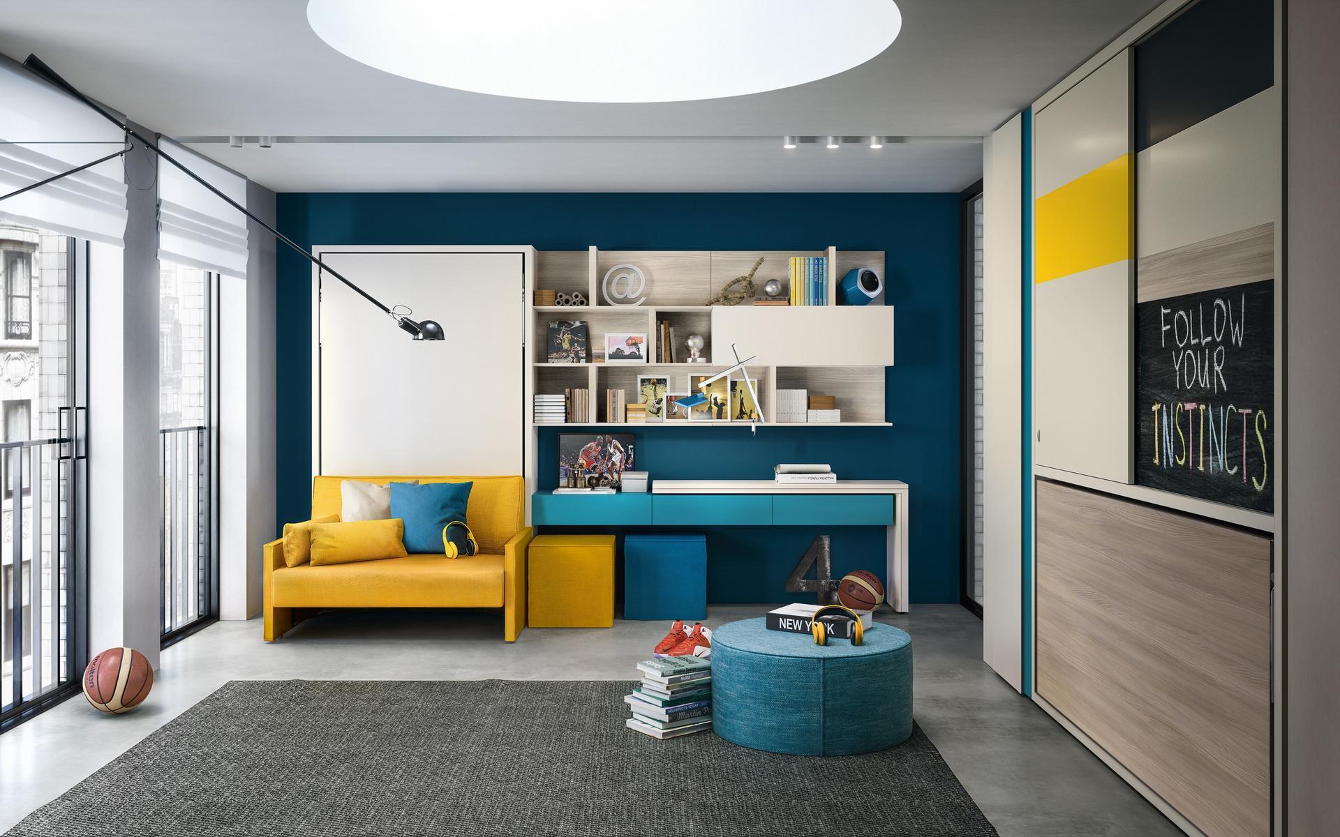 Pull-down melamine-faced chipboard single bed | Kali Ponte Standard by CLEI