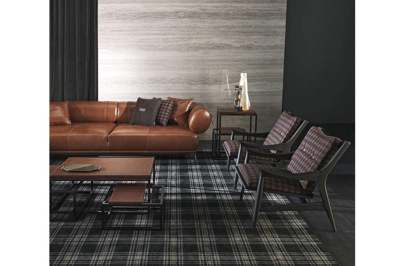 Rectangular chrome plated steel and leather coffee table | Matrix by Gianfranco Ferre Home