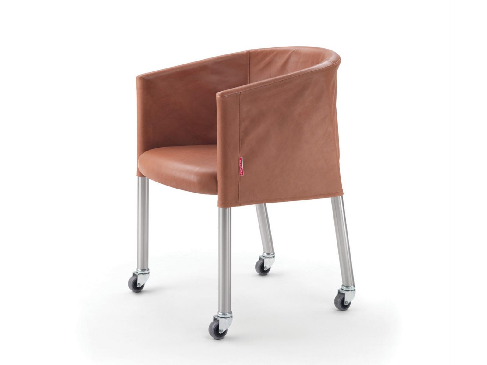 Leather chair with removable cover with castors | Mixer by Flexform