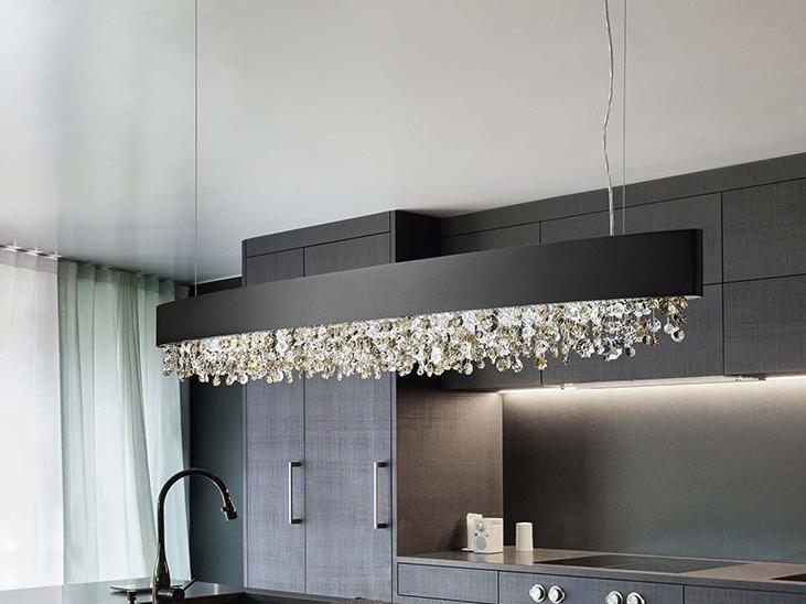 LED painted metal pendant lamp with crystals | Olá S6 Ov 160 by Masiero