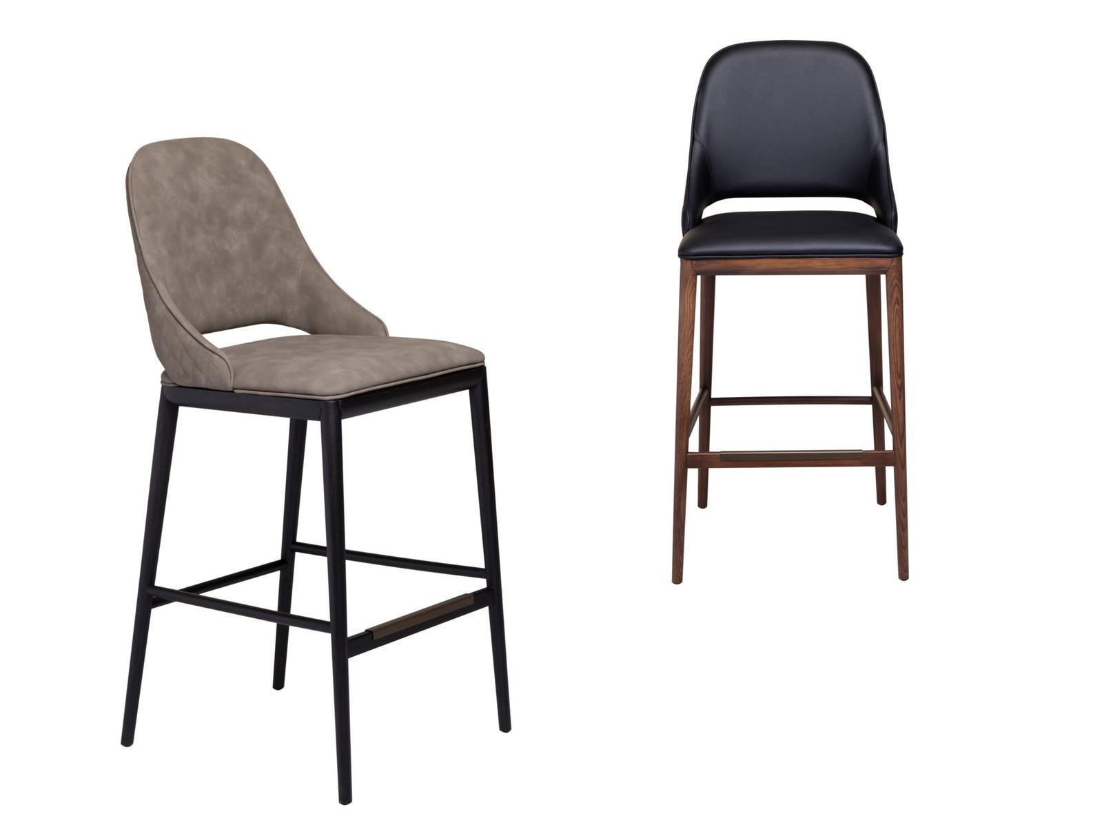 High stool in leather and walnut base | Malva Élite by Tonin Casa