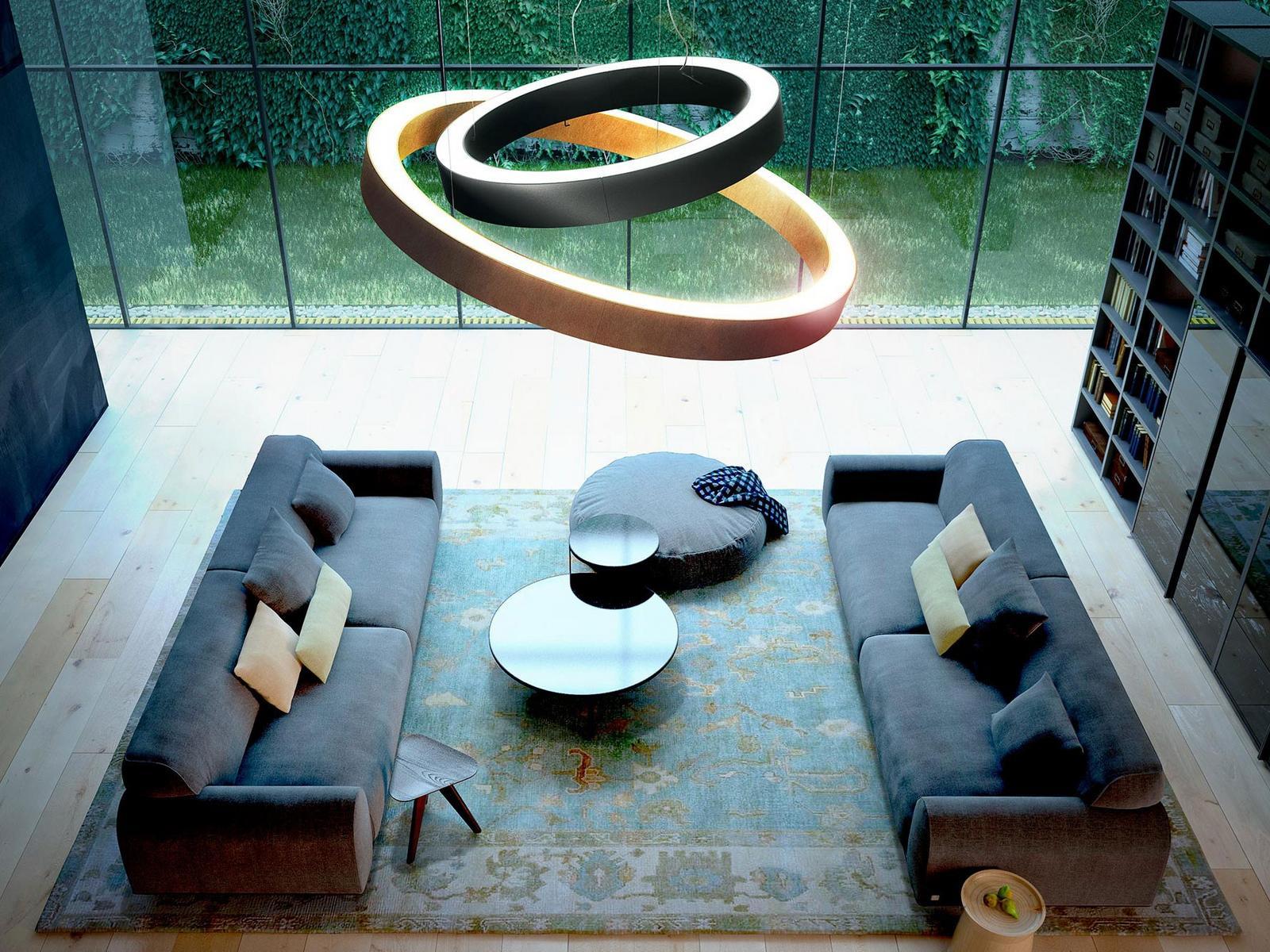 Direct-indirect light aluminium pendant lamp | Golden Ring by Panzeri