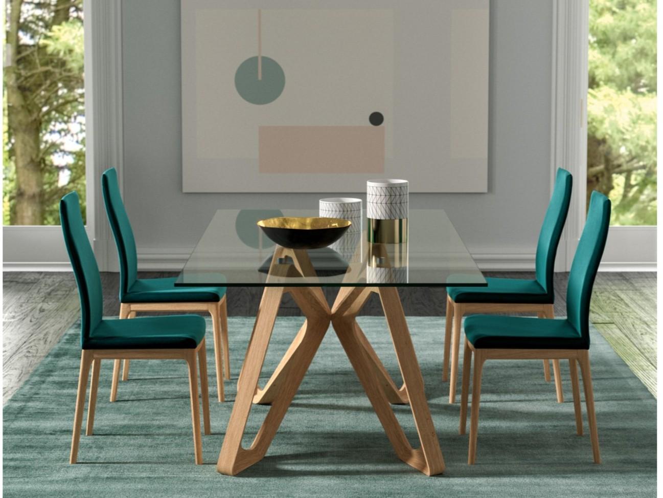 Rectangular wood and glass table | Papillon by Ozzio Italia