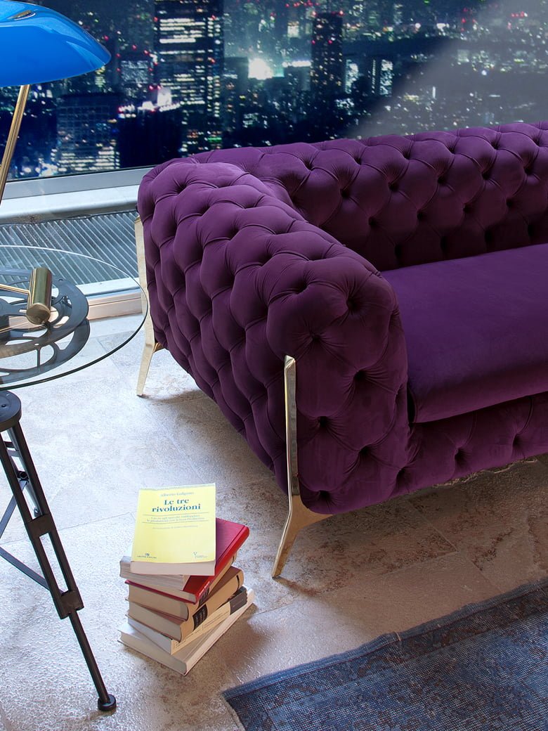 Elegantly crafted Belle Epoque sofa with capitonné workmanship for luxurious comfort and sophisticated modern feet design, perfect for conversational and stylish lounging. | Belle Epoque by Calia Italia