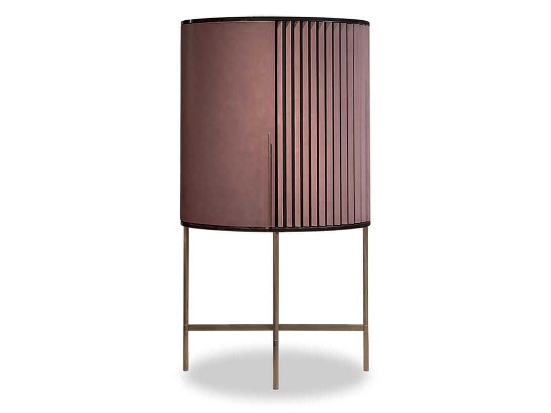 Leather bar cabinet with integrated lighting | Plissé by Baxter