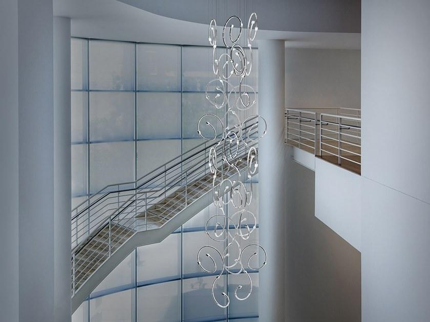 LED metal pendant lamp with crystals | Raqam R3 by Masiero