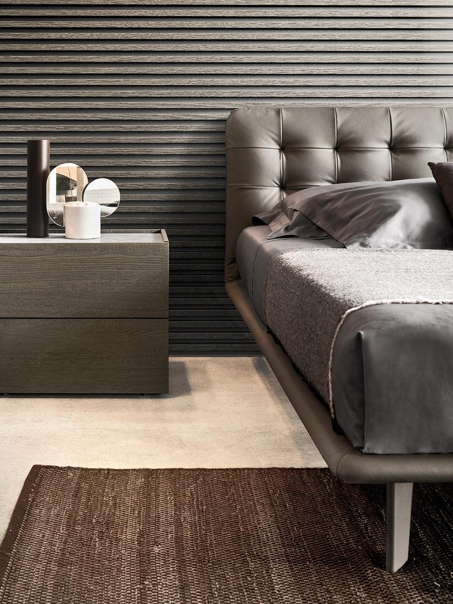 Leather double bed with tufted headboard | Filo by Pianca