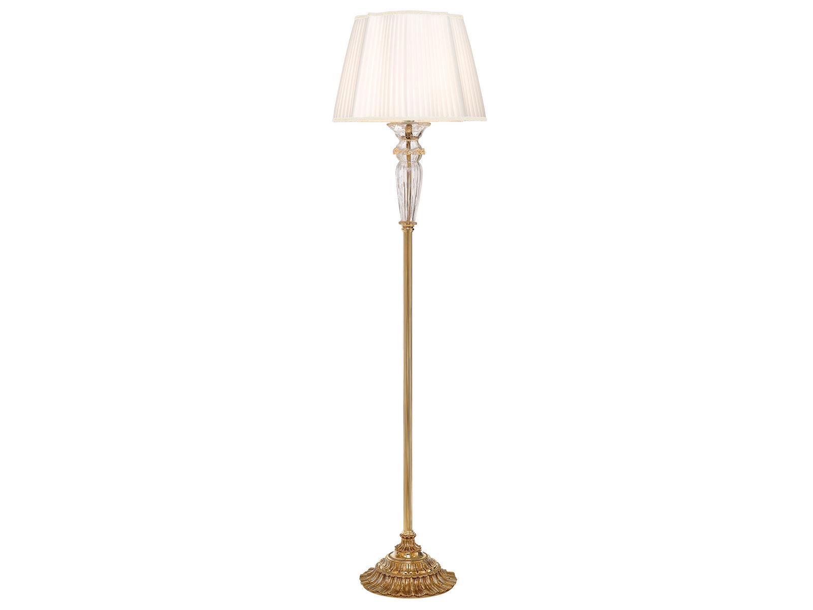 Shaded gold plated floor lamp with glass and silk shade | Charlotte 4795/p by Possoni Illuminazione