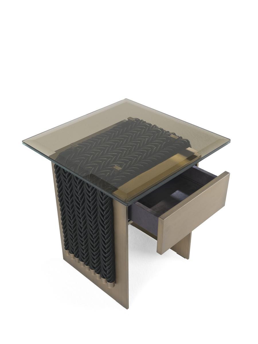 Rectangular brass and glass bedside table with drawers | Glasgow by Gianfranco Ferre Home