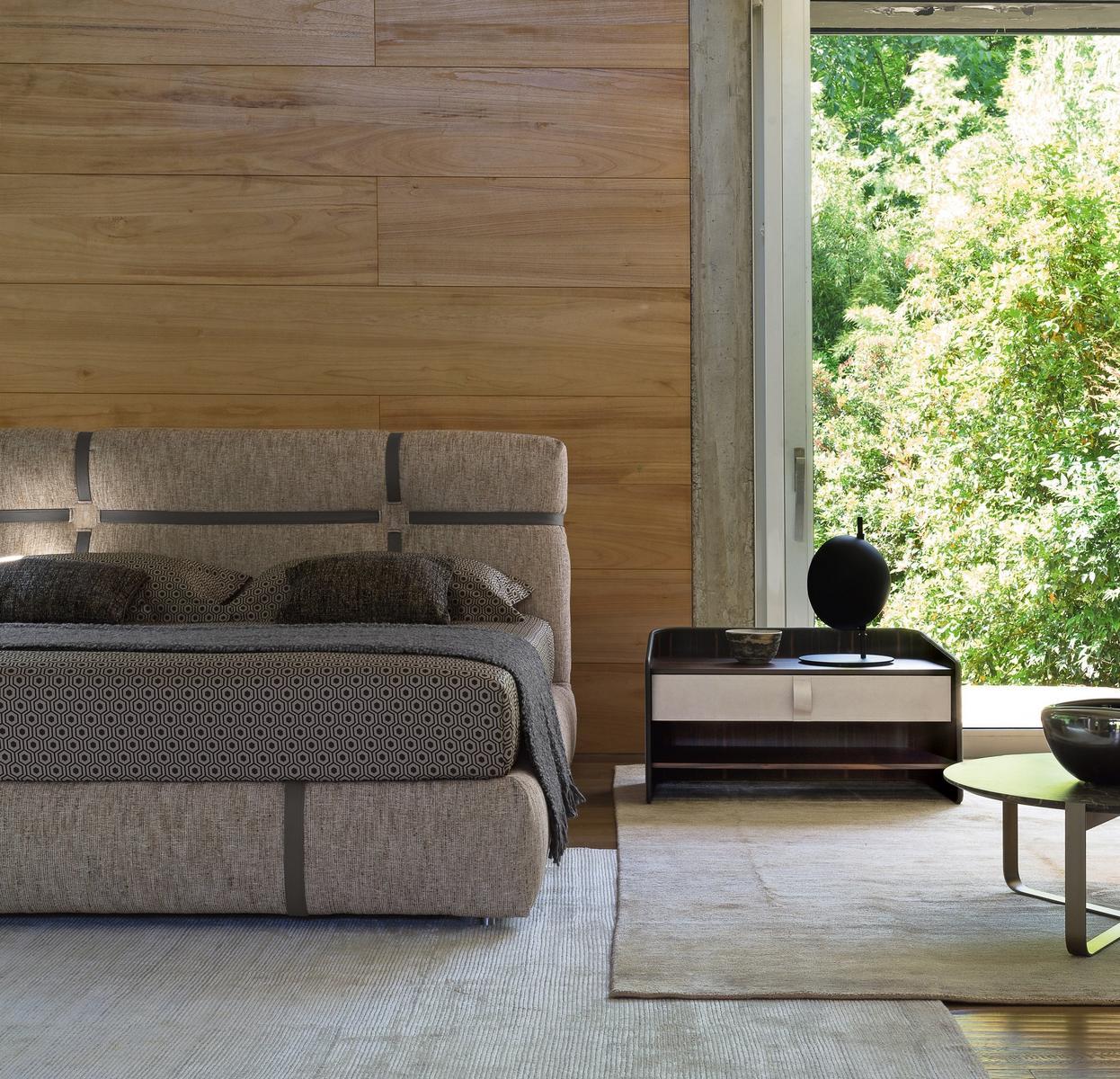 Upholstered leather double bed | New Bond by Flou