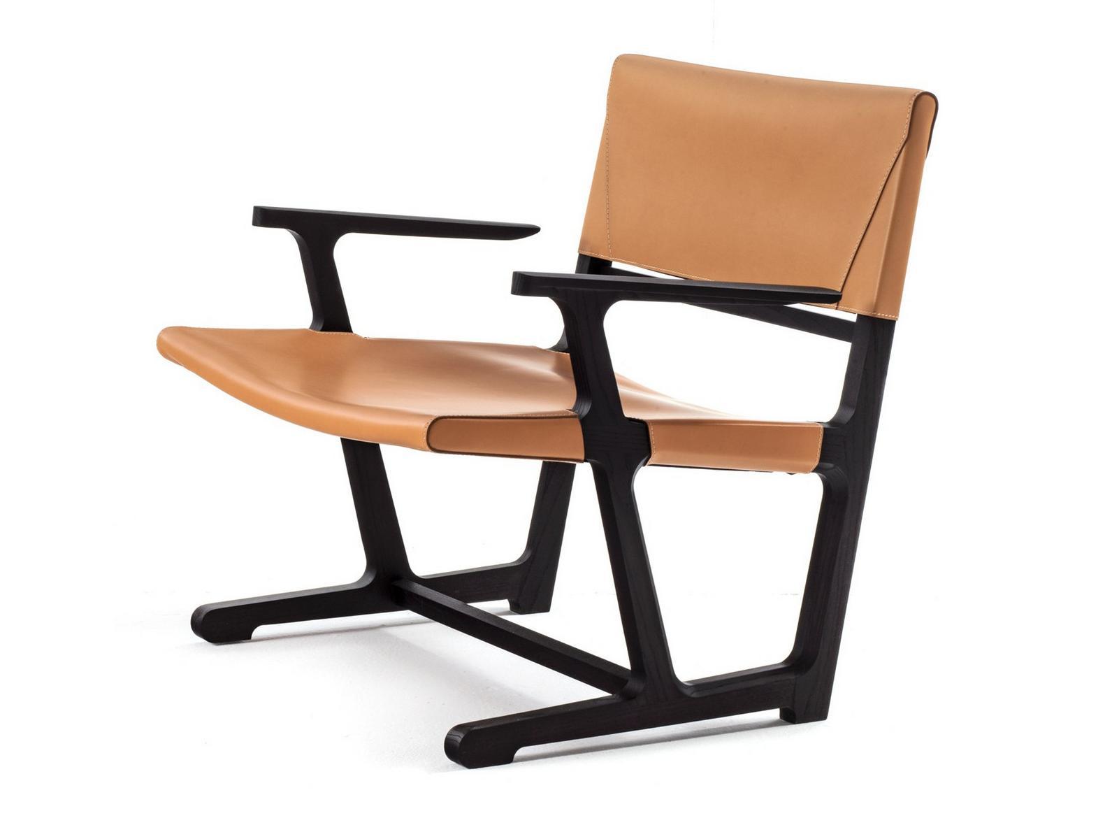 Tanned leather armchair with armrests | Ainda by Frigerio