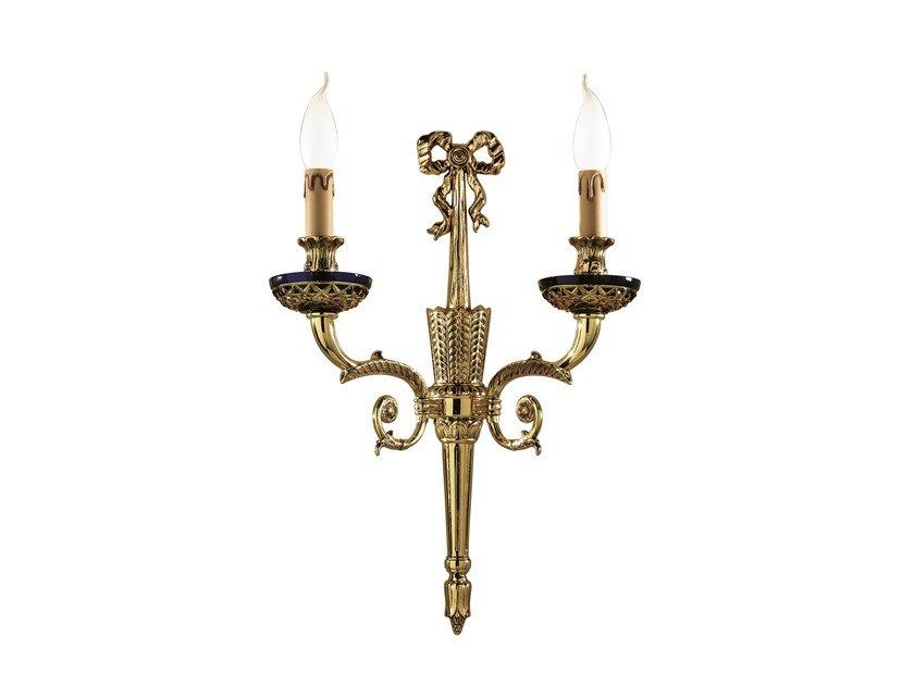 Shaded gold plated wall light with blue crystal | Noemi 236/a2 by Possoni Illuminazione