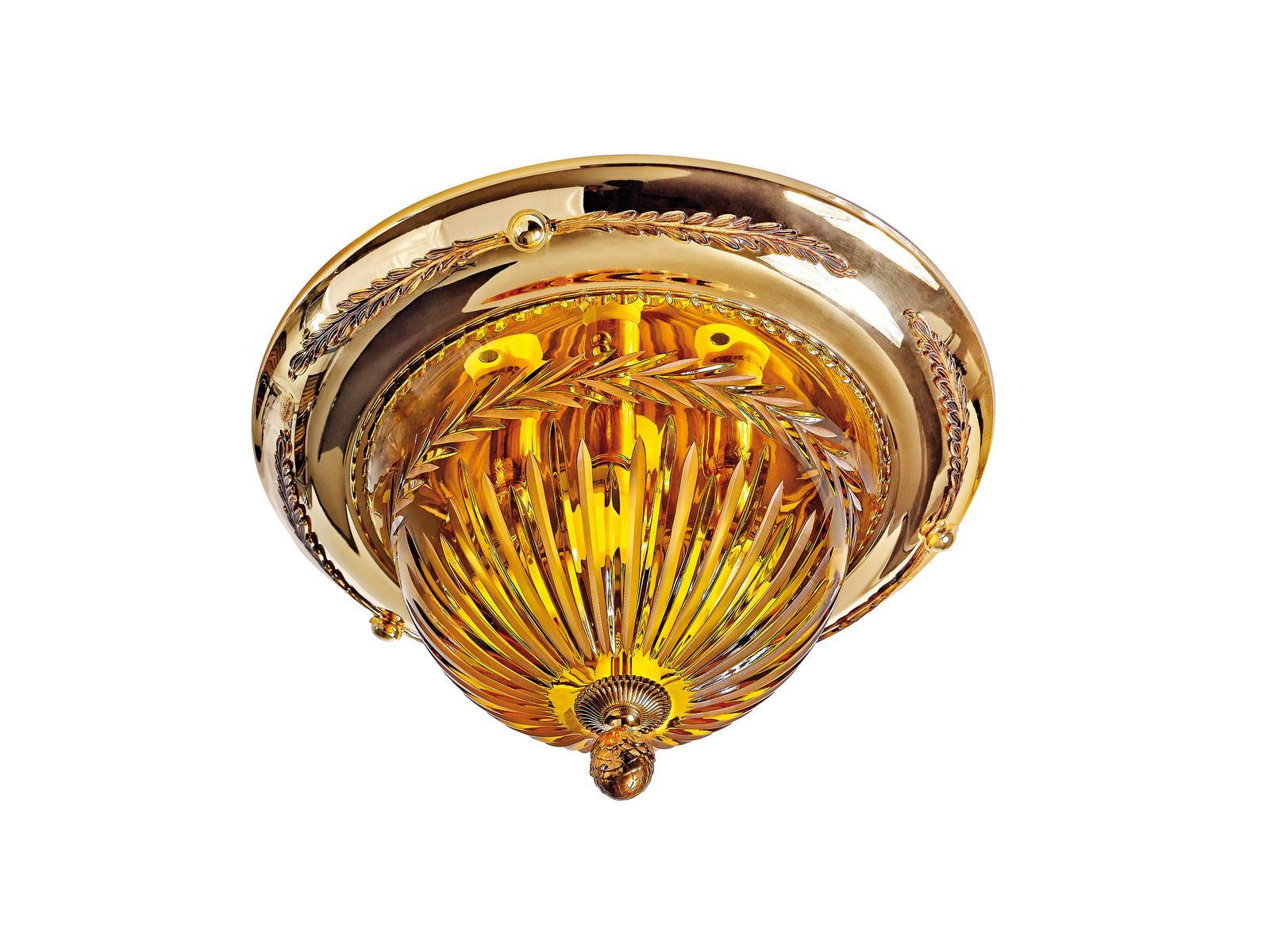 Shaded gold plated ceiling light with amber crystal | Amber 430/plg by Possoni Illuminazione