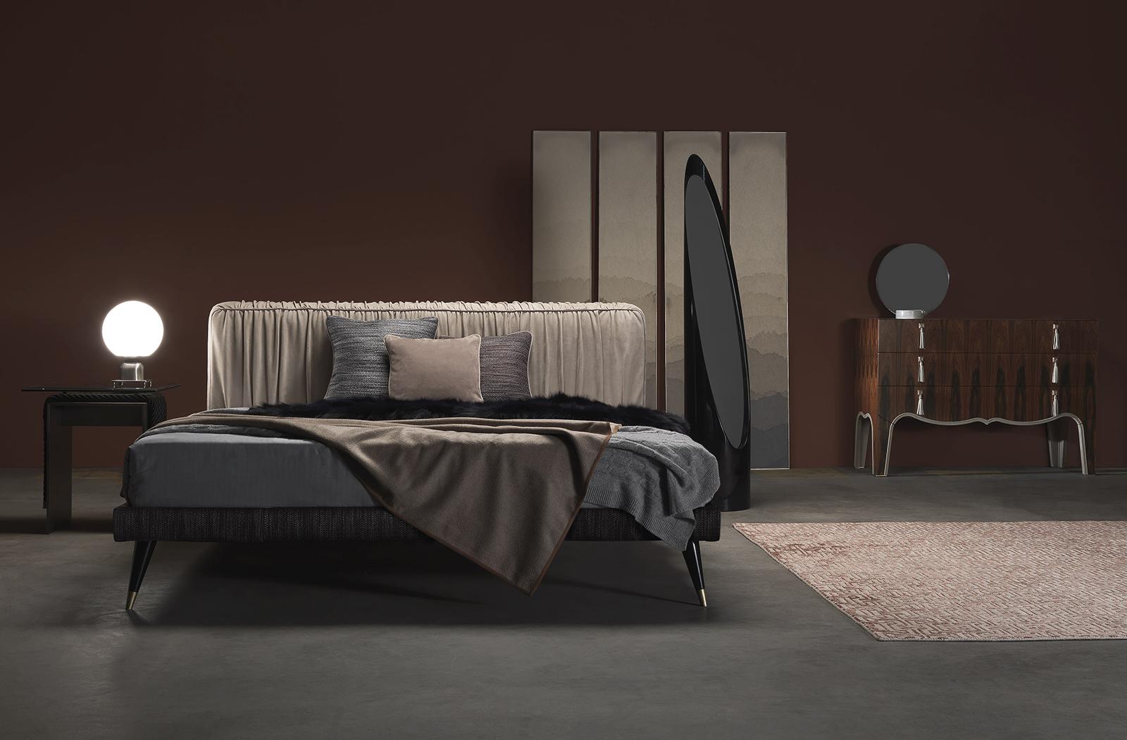 Leather king size bed with upholstered headboard | Highlander by Gianfranco Ferre Home